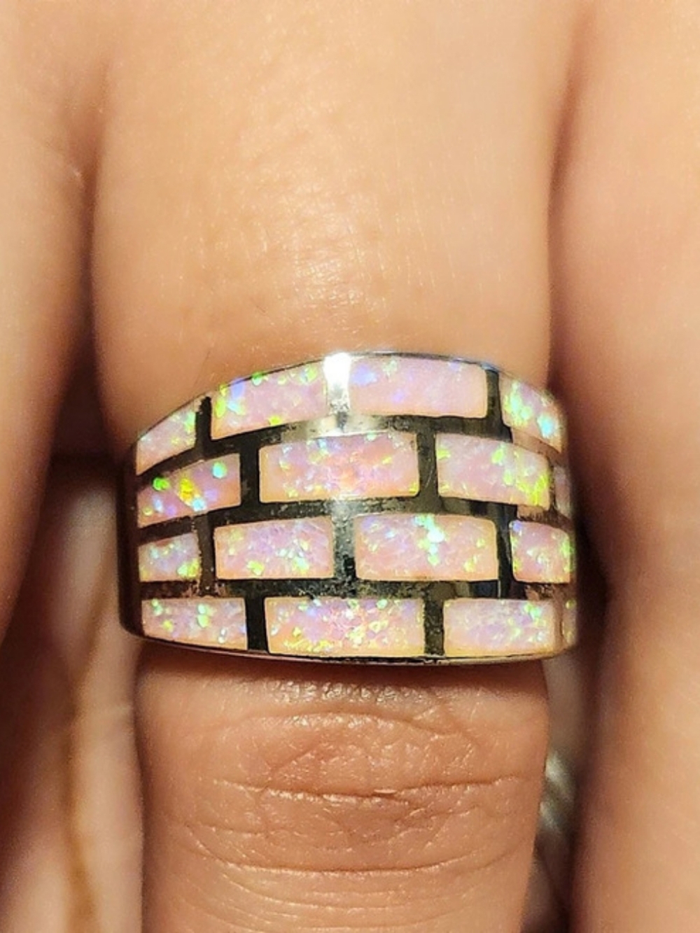 925 Sterling Silver Opal Inlay Statement Ring